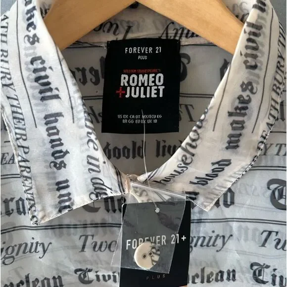 🎉5 for $45🎉NWT Forever 21 Rome & Juliet Top Blouse Size 0X News Paper Print - Picture 6 of 11